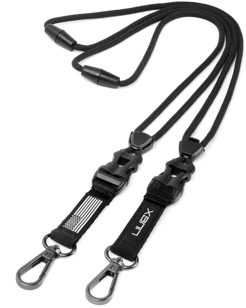 LIUGX 2 Pack Lanyards for ID Badges, Heavy Duty Breakaway Lanyard with Quick Release Detachable Buckle, Metal Clip, Round Cord, Safety Breakaway, for ID Card Badge Holder Keys, American Flag - Image 1