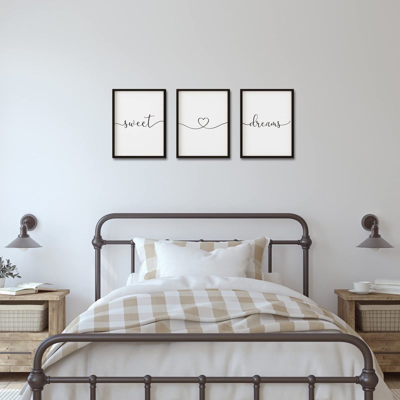 Houmury Set of 3 Framed Farmhouse Sweet Dreams Sign 11x14â€ Above Bed Wall Decor for Bedroom Decor Wall Art Wood Signs (11"x14", Black) - Image 3
