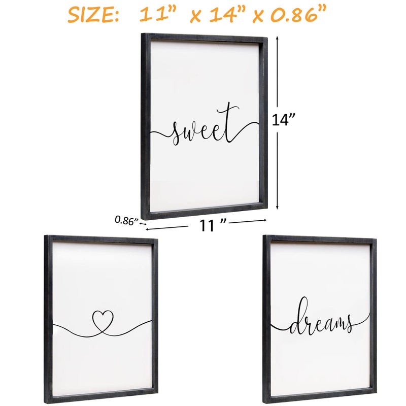 Houmury Set of 3 Framed Farmhouse Sweet Dreams Sign 11x14â€ Above Bed Wall Decor for Bedroom Decor Wall Art Wood Signs (11"x14", Black) - Image 5