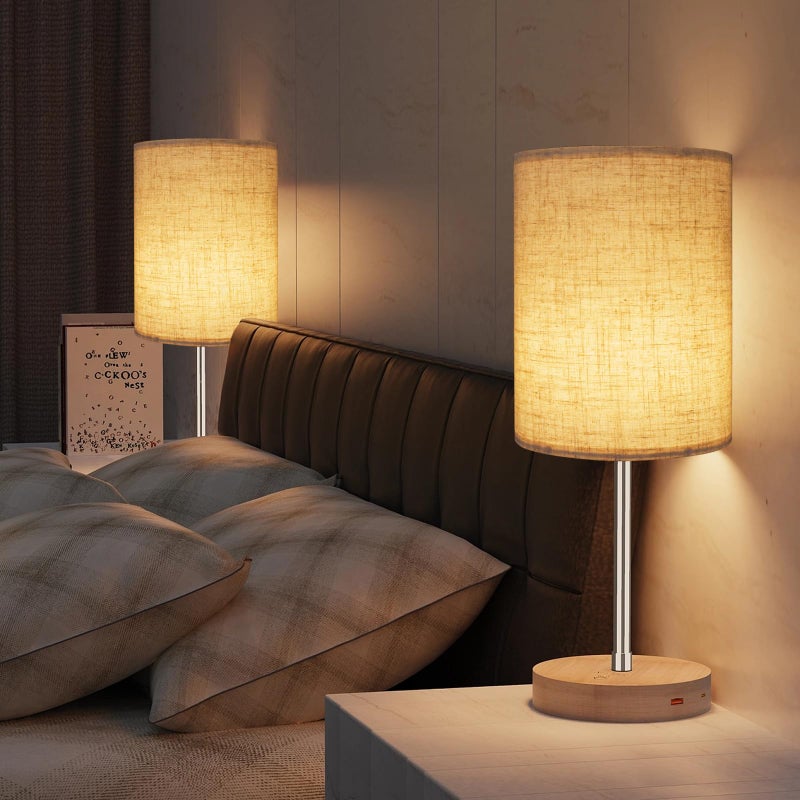 Koorle Tall Drum Lamp Shade for Table Lamps, Floor Lamp, Cloth Lampshade 10" Top X 10" Bottom X 13" High, Beige Large Line Fabric, Easy Assembly - Image 2