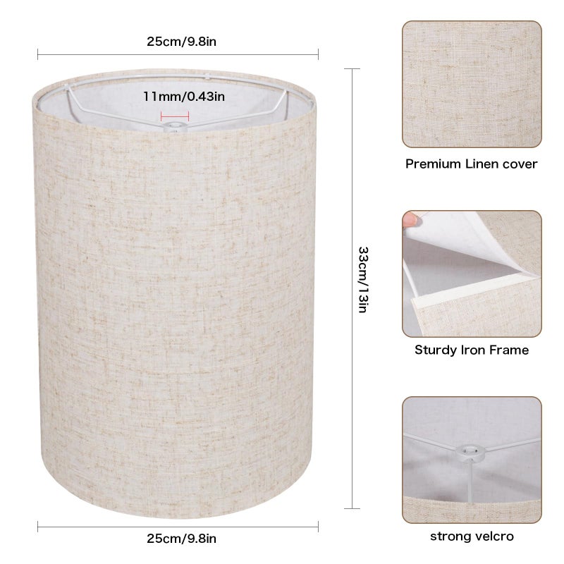 Koorle Tall Drum Lamp Shade for Table Lamps, Floor Lamp, Cloth Lampshade 10" Top X 10" Bottom X 13" High, Beige Large Line Fabric, Easy Assembly - Image 4