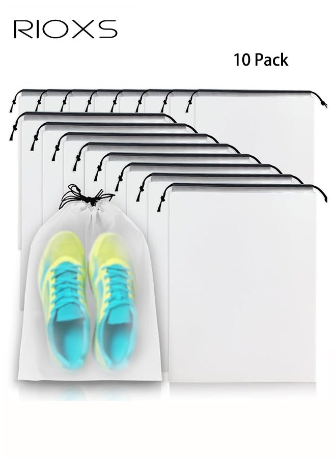 RIOXS 10 Pack Clear Shoe Bags, 30cm x 40cm, Portable Travel Storage Bags for Storage and Packing, Waterproof Dustproof Drawstring Shoe Bag for Traveling, Travel Essentials for Men and Women - Image 1