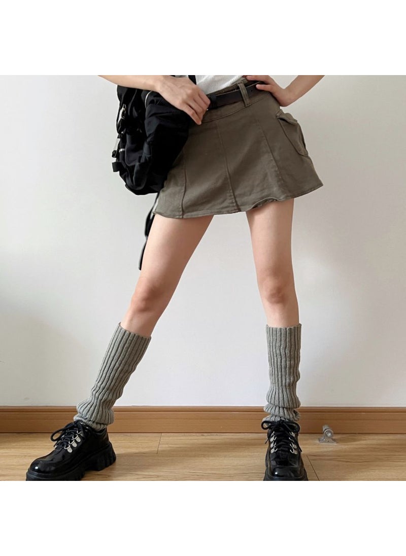 Generic - Knitted JK Socks Grey Thigh-High Leg Warmers 42cm Gray - Image 1