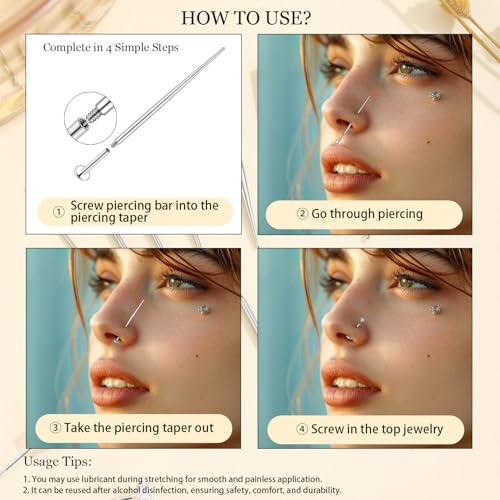 LORACOXS 12PCS Body Piercing Taper Insertion Tool Kit 14G 16G 18G 20G Piercing Changing Tool Internal/External Threaded/Push In Piercing Threader Tool for Ear/Nose/Navel/Nipple/Lip/Eyebrow/Tongue - Image 3