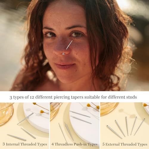 LORACOXS 12PCS Body Piercing Taper Insertion Tool Kit 14G 16G 18G 20G Piercing Changing Tool Internal/External Threaded/Push In Piercing Threader Tool for Ear/Nose/Navel/Nipple/Lip/Eyebrow/Tongue - Image 2