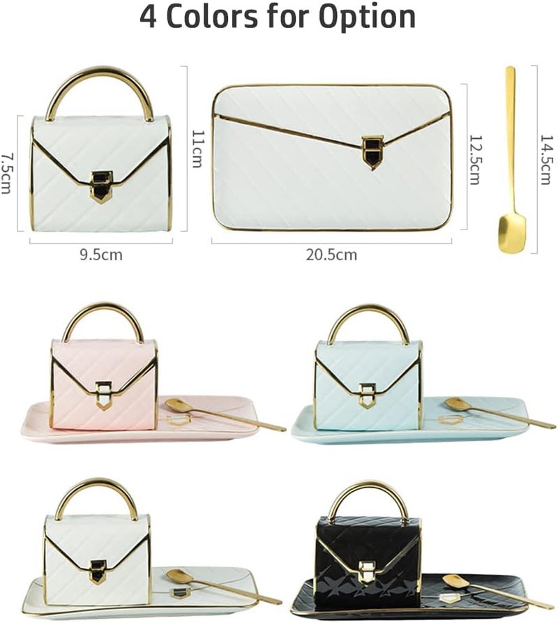 Leepesx Special HandbagShaped Coffee Mug Set with Saucer  Spoon 310ML Coffee Cup Ceramic Tea Cup Birthday Festival Gift for Mom Grandmom Wife Girlfriend Black - Image 2