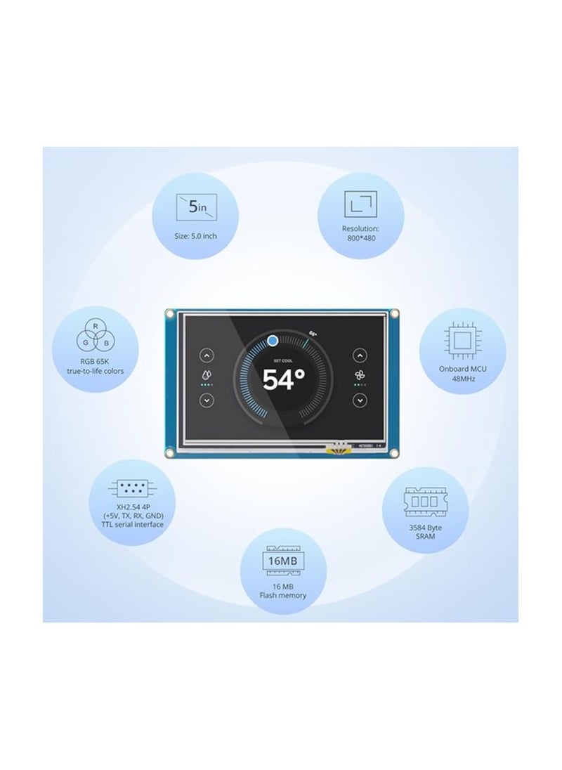 NEXTION - Nextion 5.0″ HMI Display Basic Series Touch Screen 800×480, Nextion Display With The Free Nextion Editor Software, Suitable For Racing Dashboard, Home Appliance, Etc. - Image 1