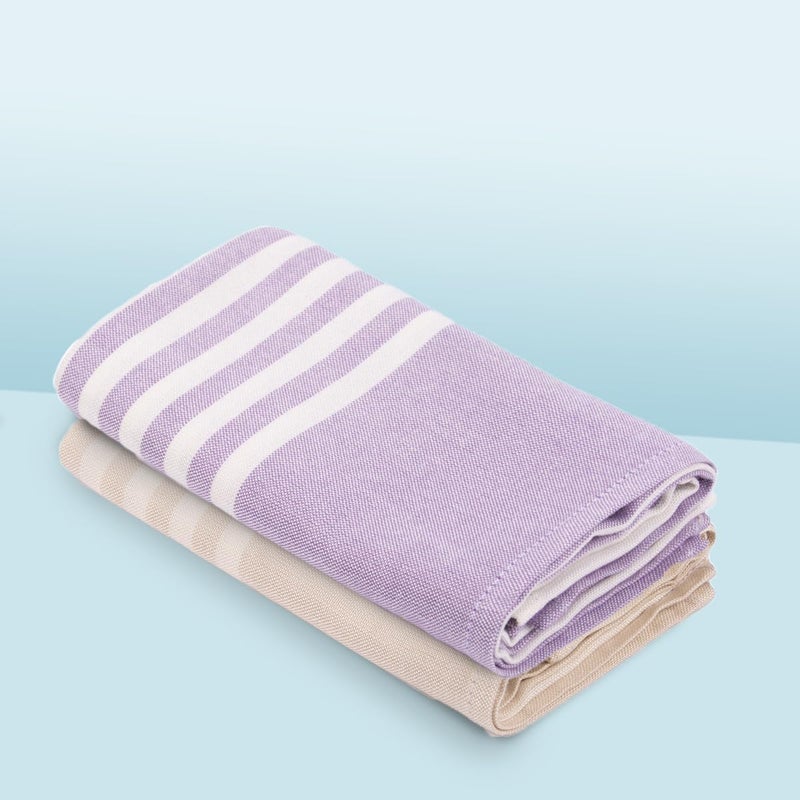 Mush Bamboo Turkish Hand Towels Set of 2 | 100% Bamboo Gym Towel for Men/Women | Ultra Soft, Absorbent & Quick Dry Towel for Gym, Travel, Sports and Yoga | 40 x 60 cms | 250 GSM, Lavender & Beige - Image 2
