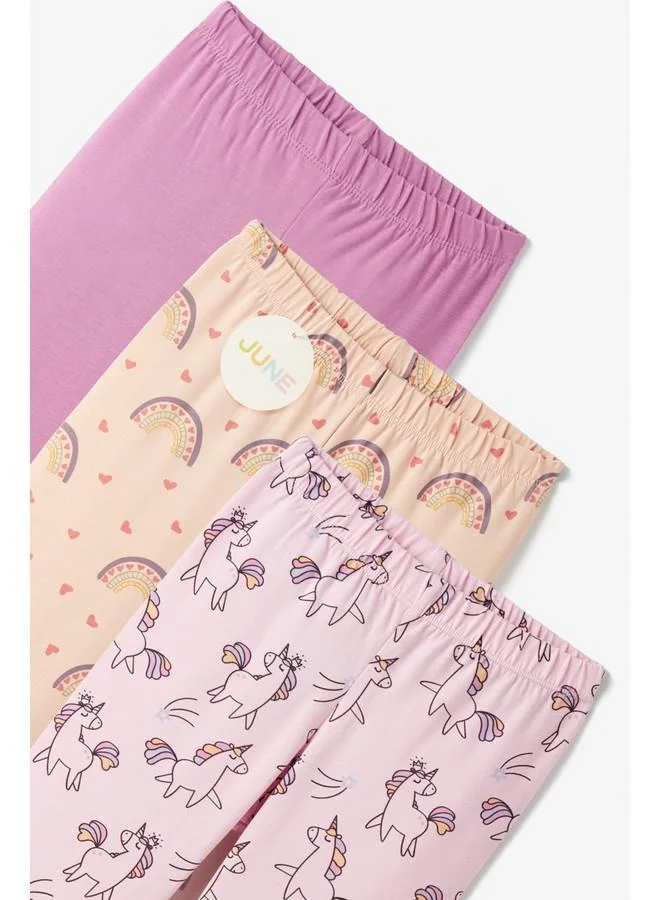JUNE June Girls 3-Pack Tight Pink - Purple - Salmon
