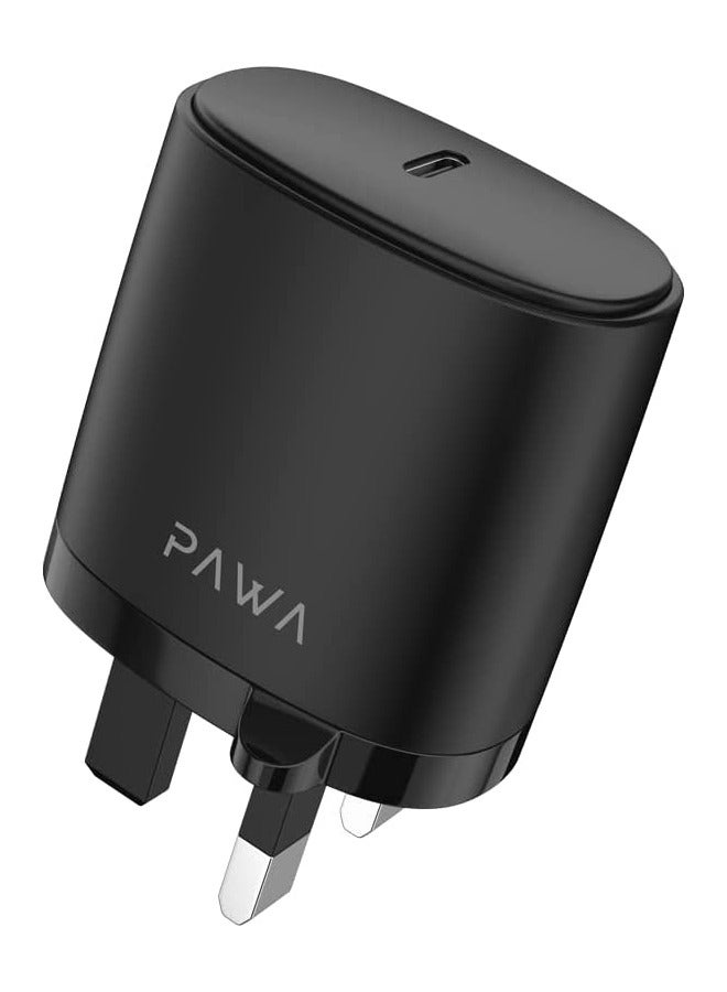 Pawa Single PD 20W Wall Charger UK with Type-C to Type-C Cable / Wide compatibility / Portable & Elegant - Black - Image 3