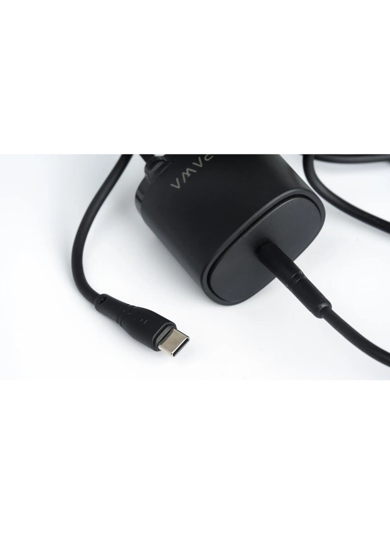 Pawa - Single PD 20W Wall Charger UK with Type-C to Type-C Cable / Wide compatibility / Portable & Elegant - Black - Image 1