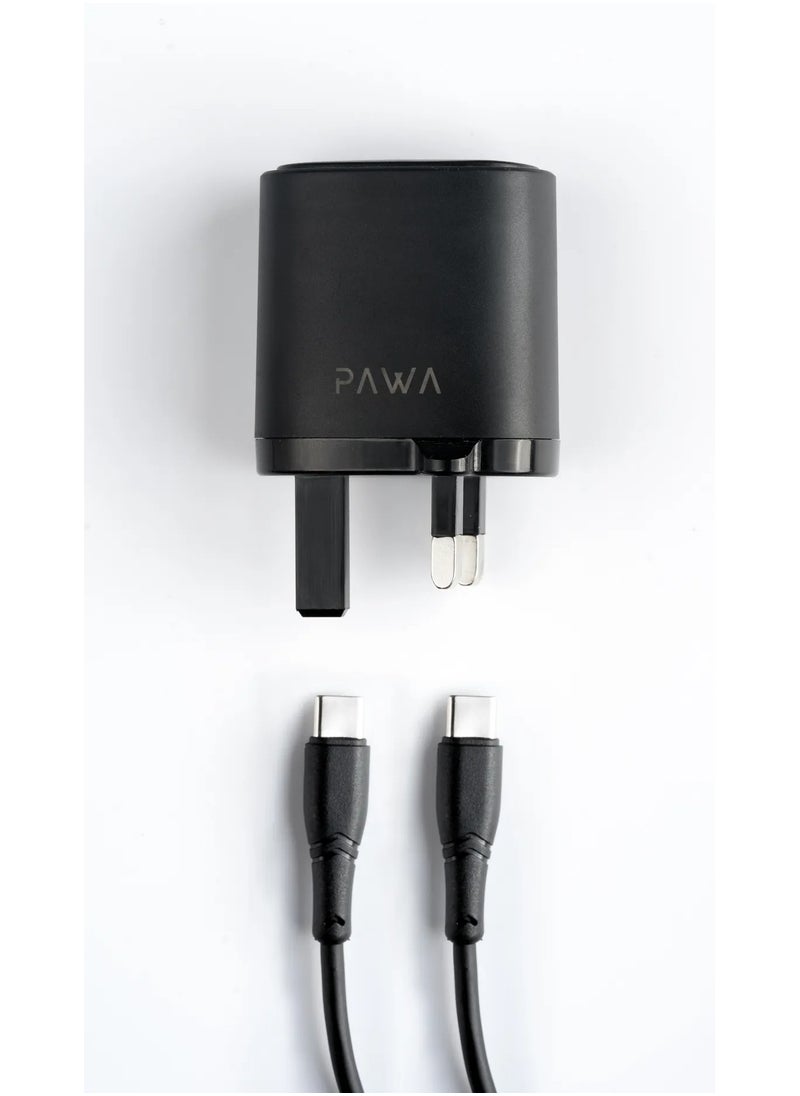 Pawa - Single PD 20W Wall Charger UK with Type-C to Type-C Cable / Wide compatibility / Portable & Elegant - Black - Image 1