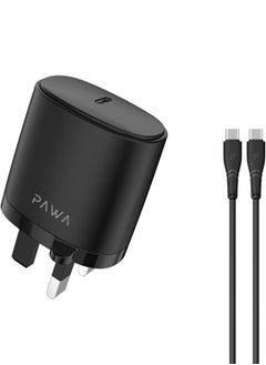 Pawa Single PD 20W Wall Charger UK with Type-C to Type-C Cable / Wide compatibility / Portable & Elegant - Black  - Image 2