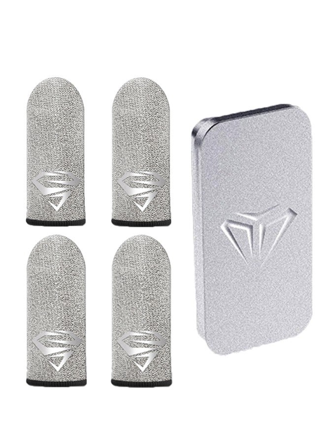 4 Silver Gaming Finger Gloves Paired With A Metal Storage Box  - Image 1