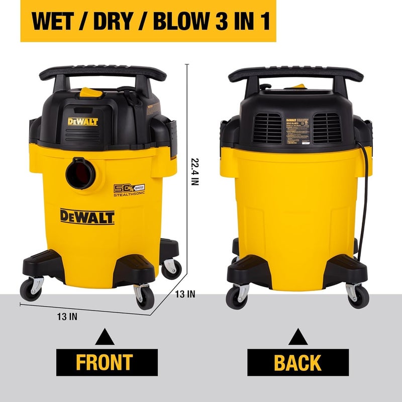 DEWALT مكنسة ديوليت 6 جالون ستيلث سونيك للتسوق رطبة وجافة DXV06PL-QT، هادئة للغاية 4 حصان ذروة مكنسة رطبة وجافة لموقع العمل وورشة العمل - Image 3