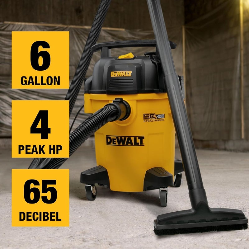 DEWALT مكنسة ديوليت 6 جالون ستيلث سونيك للتسوق رطبة وجافة DXV06PL-QT، هادئة للغاية 4 حصان ذروة مكنسة رطبة وجافة لموقع العمل وورشة العمل - Image 5