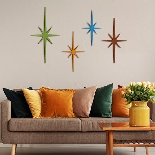 Blulu 4 Pcs Cast Iron Starburst Shaped Wall Decor Metal Mid Century Modern Decor Retro Atomic Stars Wall Art Elegance Accents Vintage Celestial Whimsigoth Hangings for Home Office RoomModern - Image 3