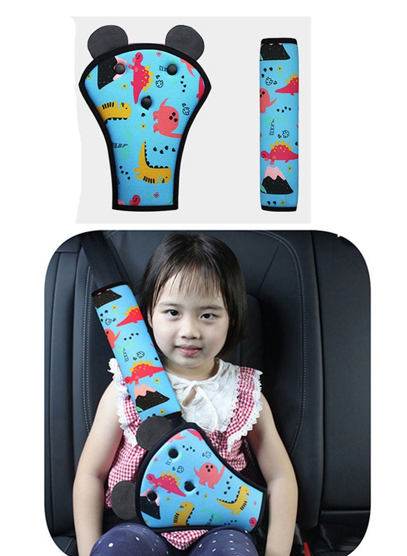 Innoshine 2 pcs Dinasour Kids Seat Belt Pad Head-Rest Seat Belt Pillow  Adjuster＆Covers Belly & Shoulder Support  Cute Carton Toddler Safety  Seatbelt Pad for Boys & Girls - Image 1