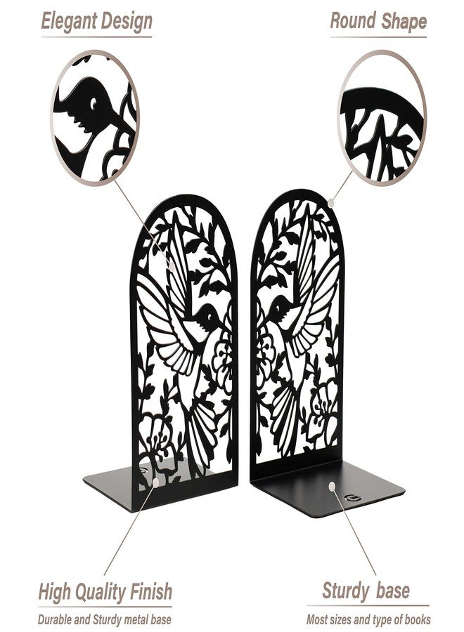CNK Premium BookEnds - Heavy Duty Metal Book Stoppers for Home Office, Decorative Book Shelf Holders (Hummingbird Black) - Image 4