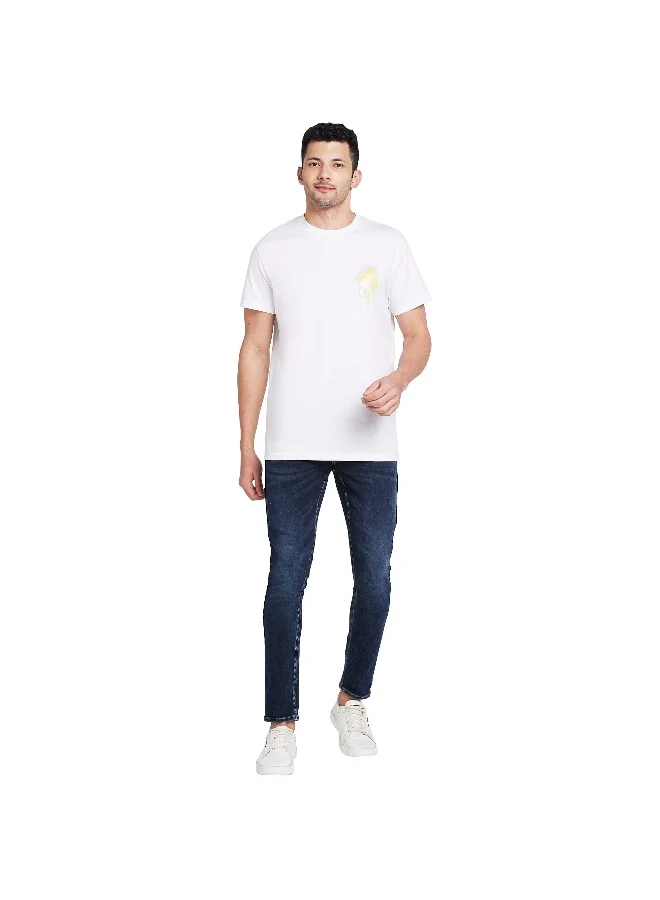 بيينغ هيومان Mens White Round Neck Short Sleeve T-Shirt
