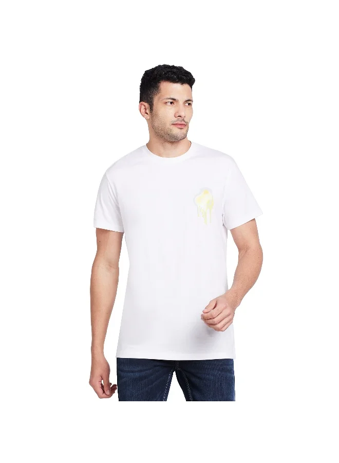 بيينغ هيومان Mens White Round Neck Short Sleeve T-Shirt
