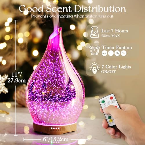 Porseme 280ML Essential Oil Diffuser, Aroma Ultrasonic Humidifier with Remote Control, BPA Free, Auto Shut-Off, Timer Setting - Image 3