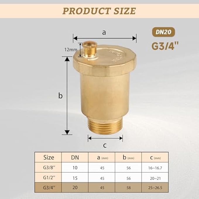 AUTOMATIC AIR BLEEDER DN20 3/4" BRASS AUTOMATIC AIR BLEEDER AUTOMATIC AIR BLEEDER SELF-SEALING MAX 110 BAR 10 BAR AIR BLEED VALVE AUTOMATIC HEATING BLEEDER - Image 3