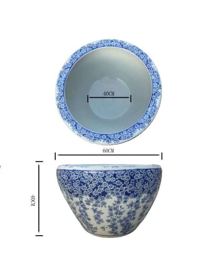 Large Decorative Ceramic Planter Pot 60 cm × 40 cm  Traditional Blue & White Porcelain Bowl Style – Elegant Outdoor & Indoor Flower Pot for Garden, Living Room & Entryway Decoration - Image 3