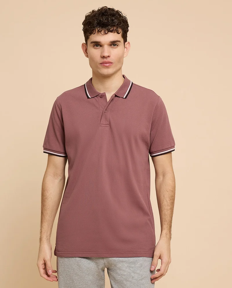 أر أند بي Contrast Tipping Polo T-Shirt with Short Sleeves