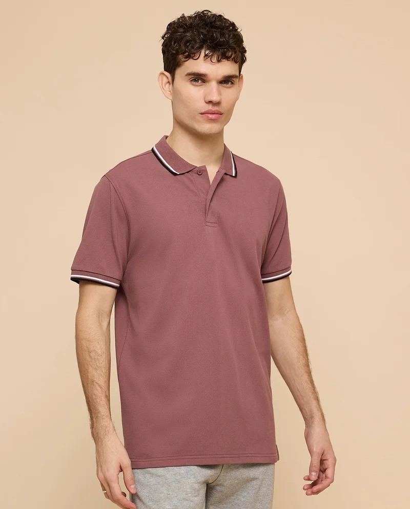 أر أند بي Contrast Tipping Polo T-Shirt with Short Sleeves