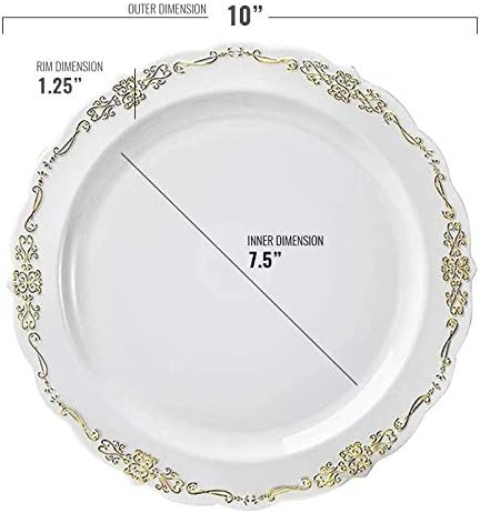 kaya أطباق عشاء دائرية ذات تصميم عتيق باللون الأبيض والذهبي - 10 عبوات من 10 تصميم أنيق مثالي لأي مناسبة - Image 3