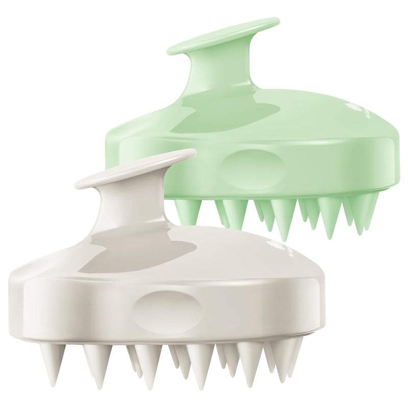 HEETA Hair Scalp Massager Shampoo Brush 2 Pack Soft Silicone Bristles to Remove Dandruff Waterproof Hair Scrubber for Both Wet Dry Hair Suitable for Men  Women Light BeigeGreen