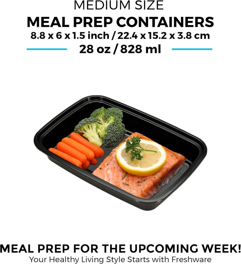 Freshware Meal Prep Containers [15 Pack] 1 Compartment Food Storage Containers with Lids, Bento Box, BPA Free, Stackable, Microwave/Dishwasher/Freezer Safe (28 oz) Black - Image 4