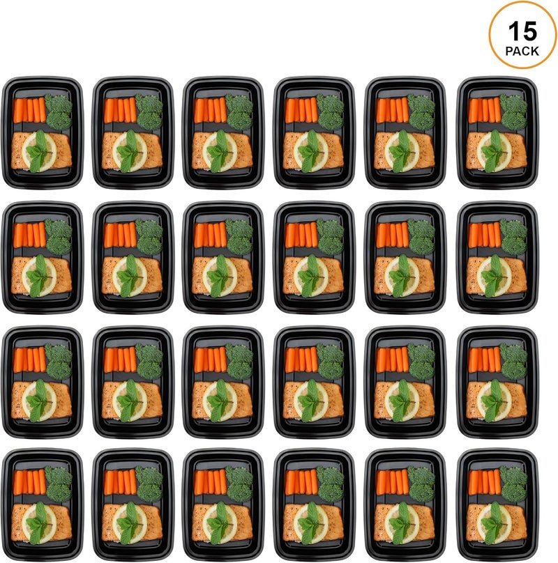 Freshware Meal Prep Containers [15 Pack] 1 Compartment Food Storage Containers with Lids, Bento Box, BPA Free, Stackable, Microwave/Dishwasher/Freezer Safe (28 oz) Black - Image 2
