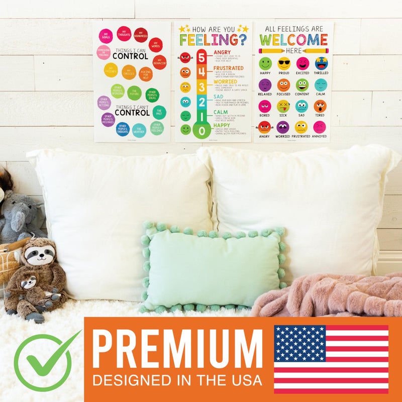 Hadley Designs لوحة مشاعر هادلي للأطفال من 4-8 سنوات - لوحة مشاعر للأطفال من 3-5 سنوات، ملصقات مشاعر للإرشاد في ركن الهدوء بالصف، ملصقات التعلم الاجتماعي والعاطفي، ديكور ملون للصف - Image 4