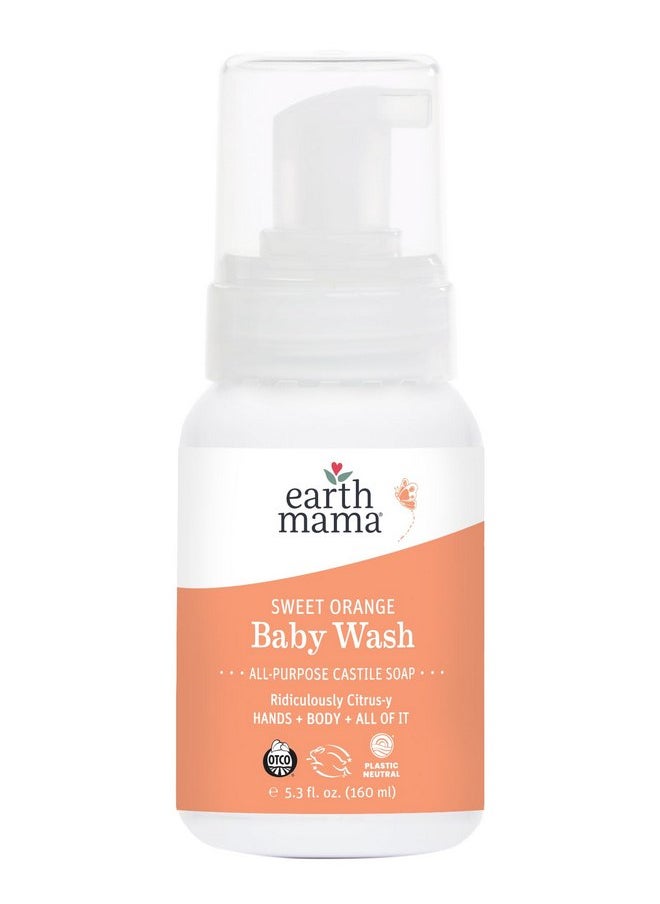 Earth Mama Earth Mama Sweet Orange Baby Liquid Wash Foaming Hand Soap, Organic All Purpose Body Wash for Sensitive Skin, Castile Soap with Coconut Oil, Shea Butter, Calendula, & Aloe, 5.3 fl oz  - Image 1
