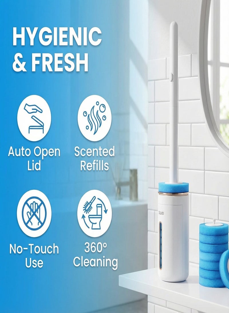 Nawāzīl Disposable Toilet Brush Set with 8 Scented Refills, Wall Mounted Cleaning Wand Kit with Automatic Lid, Deep Clean Hygienic Scrubber for Bathroom Squat & Bowl, Long Handle (39.5 cm / 15.6 inch) - Image 4
