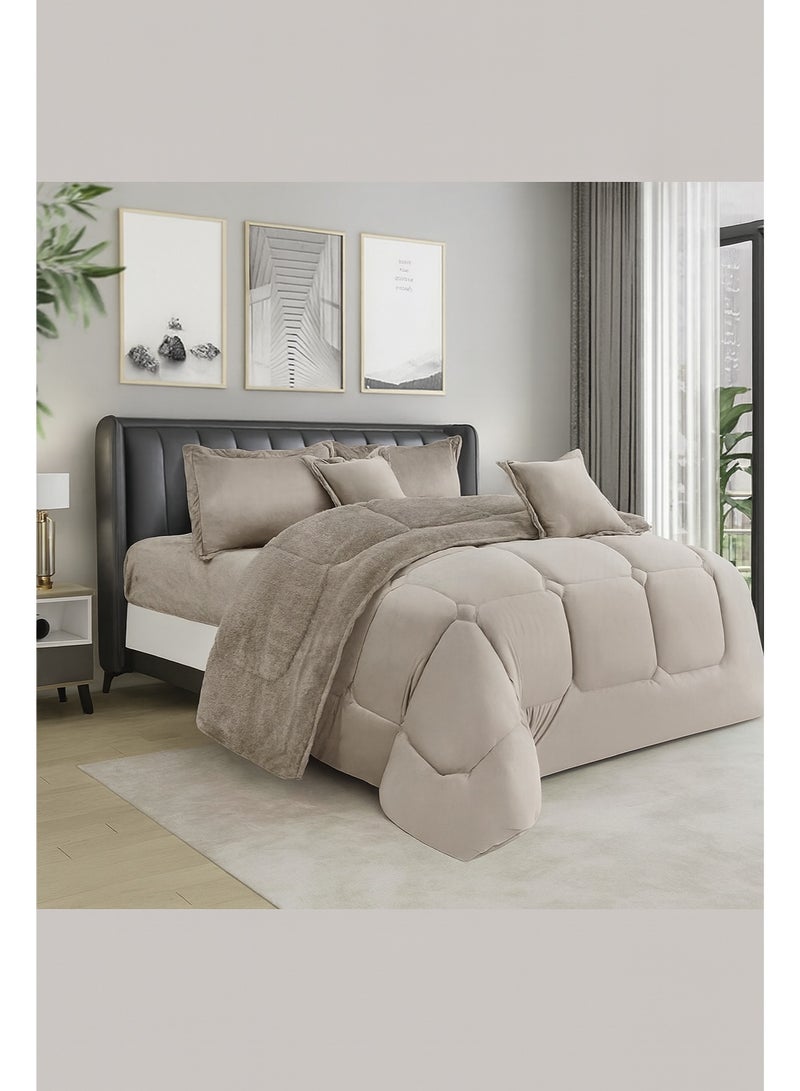 مينج لي مفرش شتوي نفر ونص نظام وجهين (مخمل × فرو) – طقم مفارش 4 قطع يشمل لحاف، شرشف مطاطي، غطاء وسادة وغطاء مخدة، يناسب سرير مقاس 140×200 سم - Image 1