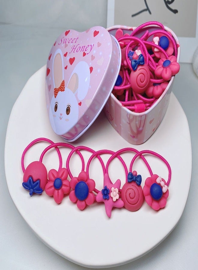 Smart 20-Piece Gift Box Packed Girls Cute Cartoon Elastic Hair Bands Headwear Scrunchies Rubber Rose Red - Image 1