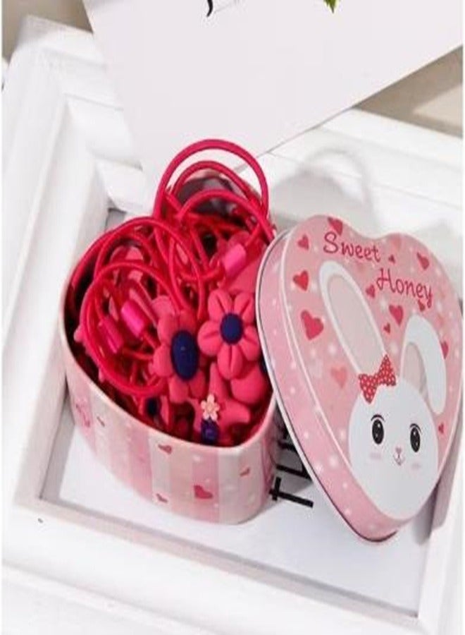Smart 20-Piece Gift Box Packed Girls Cute Cartoon Elastic Hair Bands Headwear Scrunchies Rubber Rose Red - Image 2
