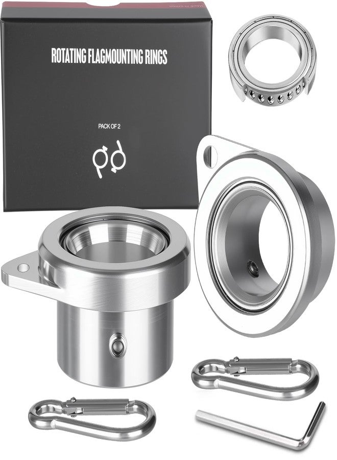 HPGOED Bearing Steel Ball Flag Pole Rings, Tangle Free Aluminum Alloy Flag Pole Spinners, 360° Rotating Flagpole Rings with Carabiners, Fit Flagpole with 1-1.25inch Diameter, Flagpole Parts, 1.25 inch Silver - Image 1