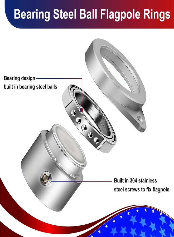 HPGOED Bearing Steel Ball Flag Pole Rings, Tangle Free Aluminum Alloy Flag Pole Spinners, 360° Rotating Flagpole Rings with Carabiners, Fit Flagpole with 1-1.25inch Diameter, Flagpole Parts, 1.25 inch Silver - Image 2