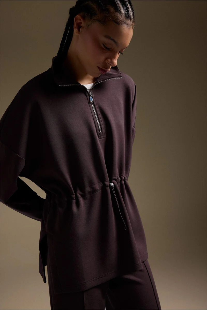 DeFacto Long Fit Stand Collar Modal Sports Sweatshirt