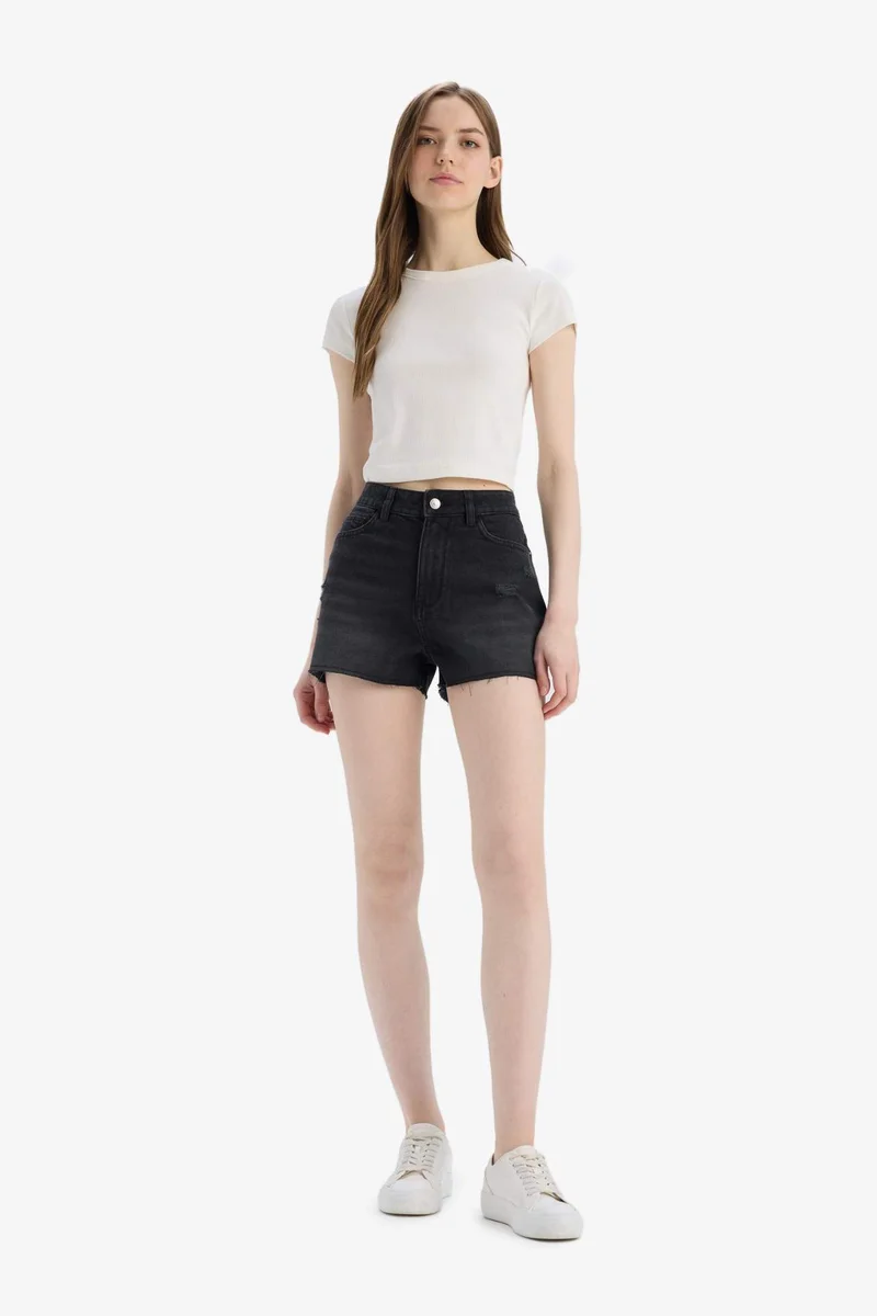 ديفاكتو Denim Normal Waist Short Leg Shorts