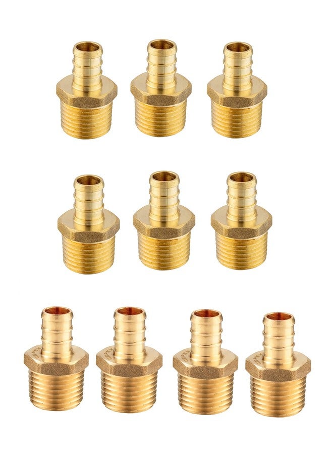 EFIELD (Pack of 10) Pex 1/2 Inch x 1/2 Inch NPT Male Adapter Brass Crimp Fitting, Lead Free (1/2" x 1/2") - Image 1