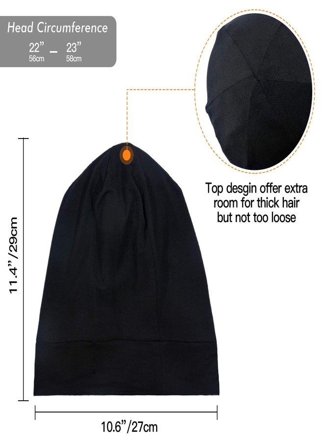 GB Selected Silky Satin Lined Bonnet Sleep Cap - Adjustable Stay on All Night Hair Wrap Cover Slouchy Beanie for Curly Protection Women and Men Solid Black - Image 4