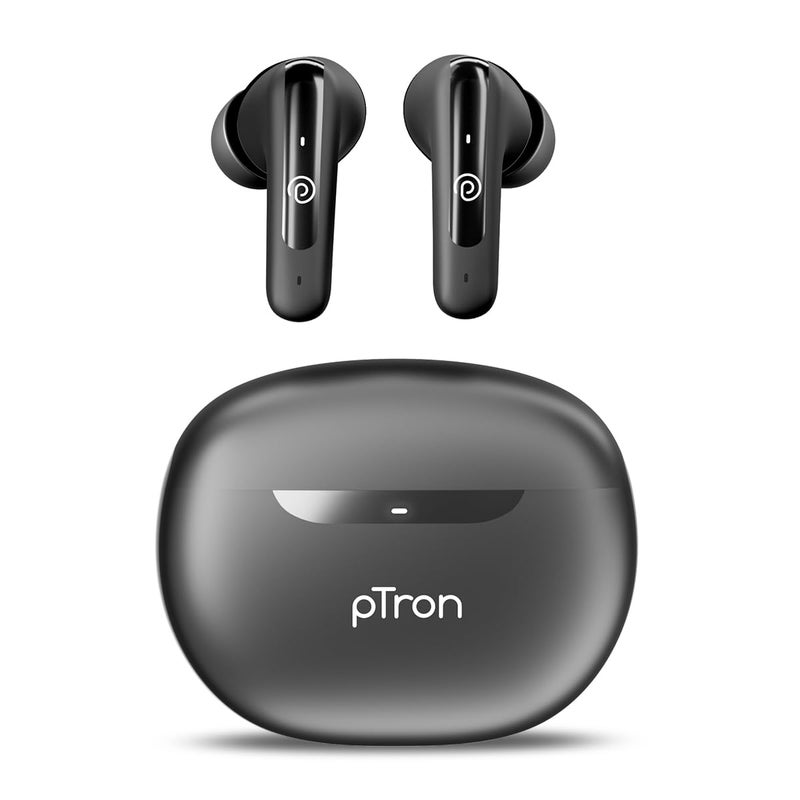 PTron سماعات أذن Bassbuds Astra اللاسلكية بتقنية TWS مع صوت ستيريو، 34 ساعة من وقت التشغيل، مكالمات ستيريو، سماعات بلوتوث V5.3 مع اقتران سريع، تحكم باللمس، مساعد صوتي، شحن Type C ومقاومة للماء IPX4 (أسود) - Image 1