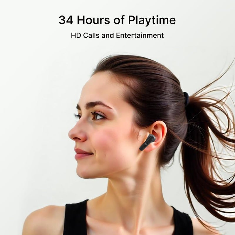 PTron سماعات أذن Bassbuds Astra اللاسلكية بتقنية TWS مع صوت ستيريو، 34 ساعة من وقت التشغيل، مكالمات ستيريو، سماعات بلوتوث V5.3 مع اقتران سريع، تحكم باللمس، مساعد صوتي، شحن Type C ومقاومة للماء IPX4 (أسود) - Image 3