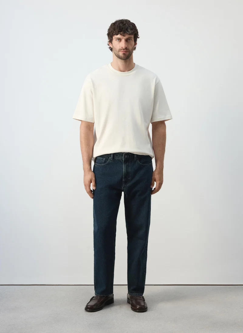 Mango Man BB-BLUEBLACK Sammy Cropped Carrot Fit Jeans for Men | Best Price UAE