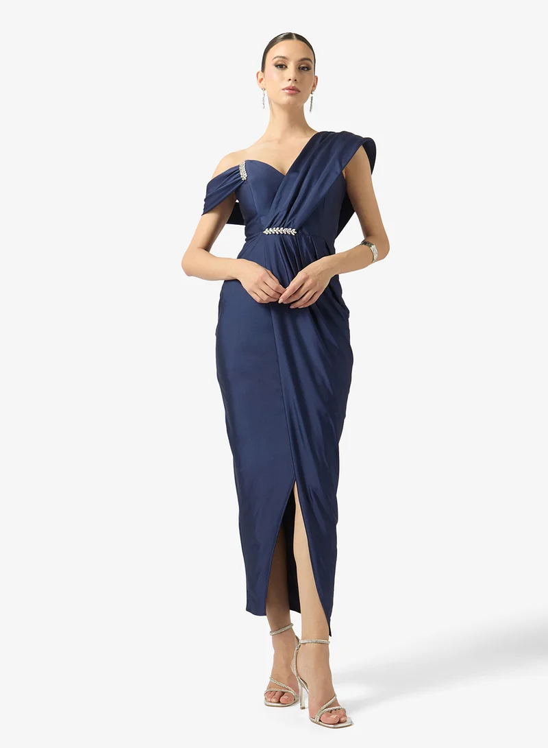 Fyor  Asymmetric Draped with Crystal Maxi Dress for Women | Best Price UAE